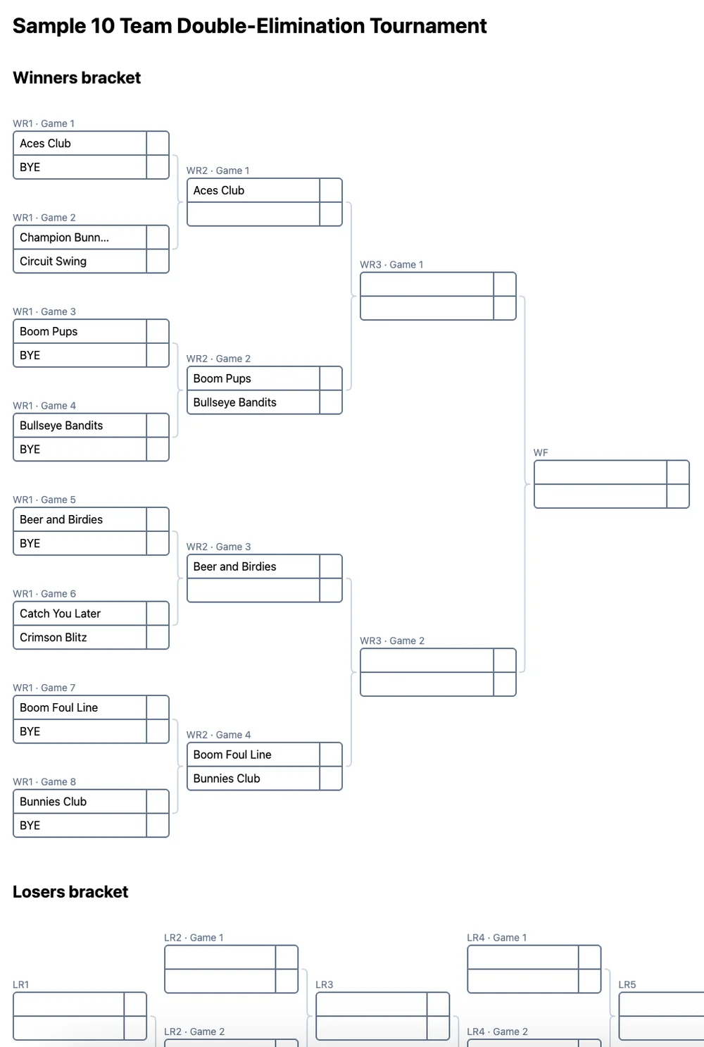10 team double elimination bracket (printable PDF)