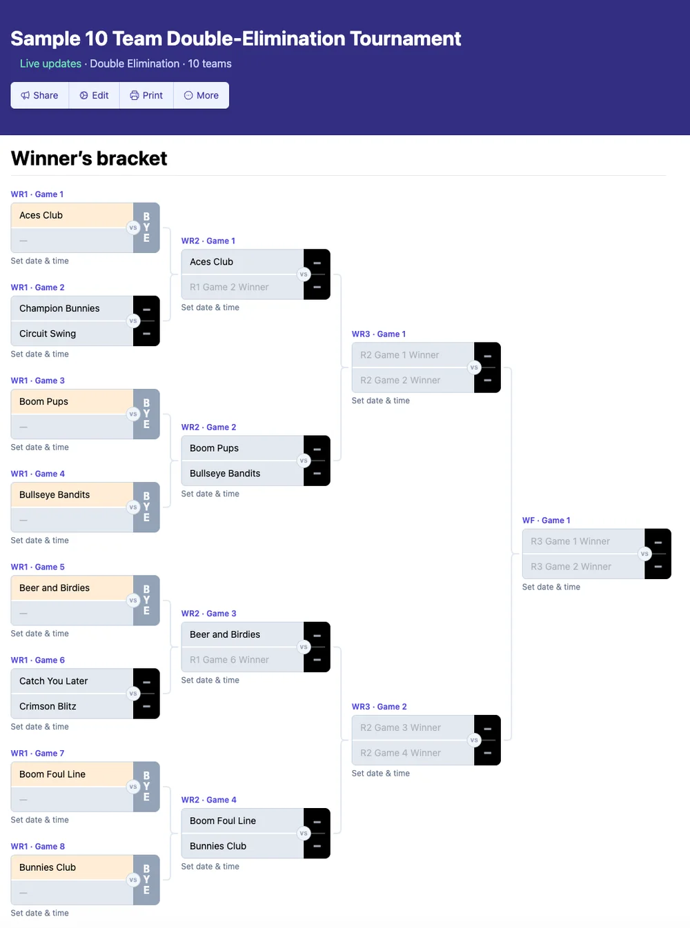 10 team double elimination bracket