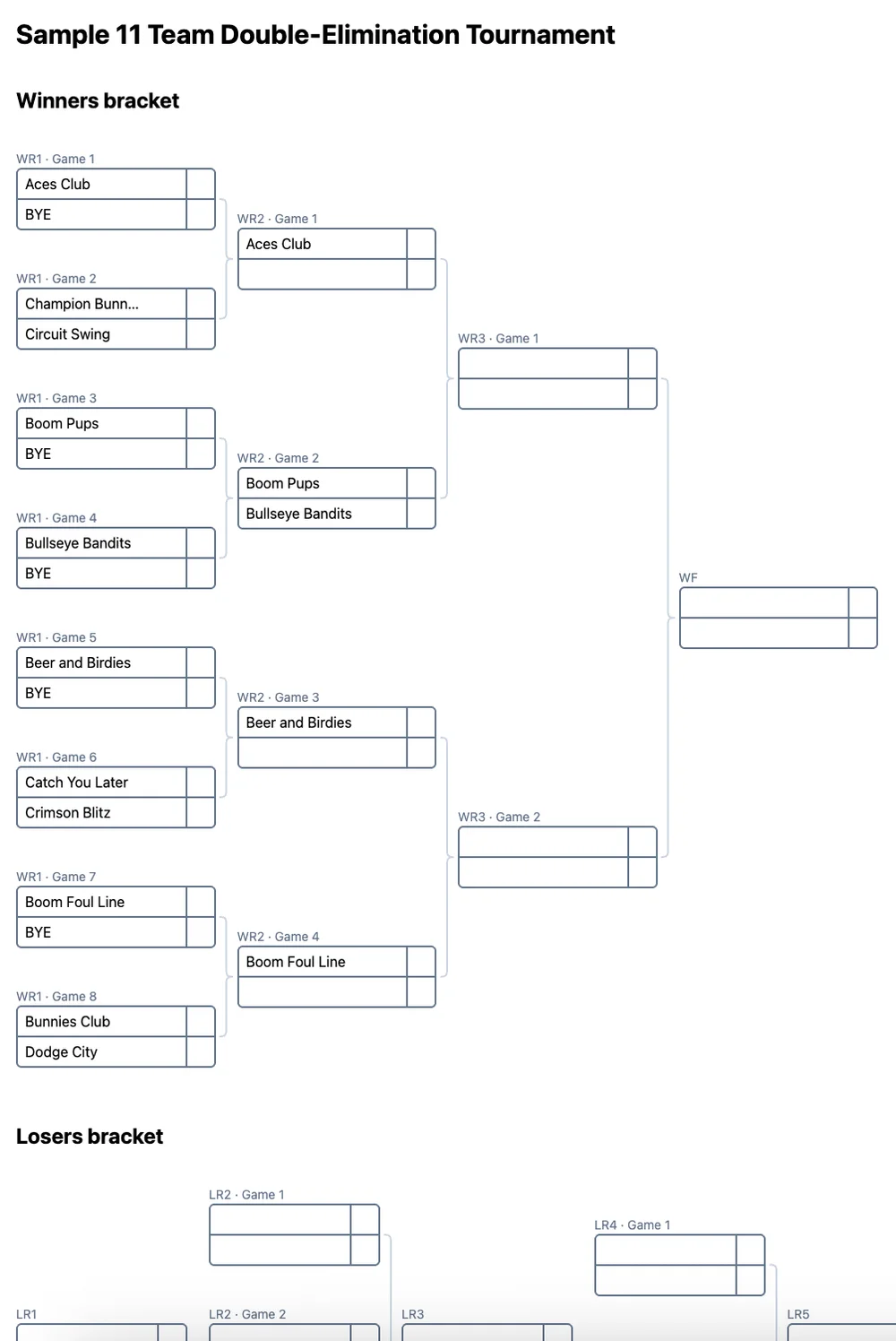 11 team double elimination bracket (printable PDF)