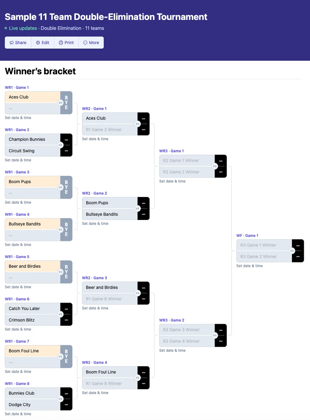 11 team double elimination bracket