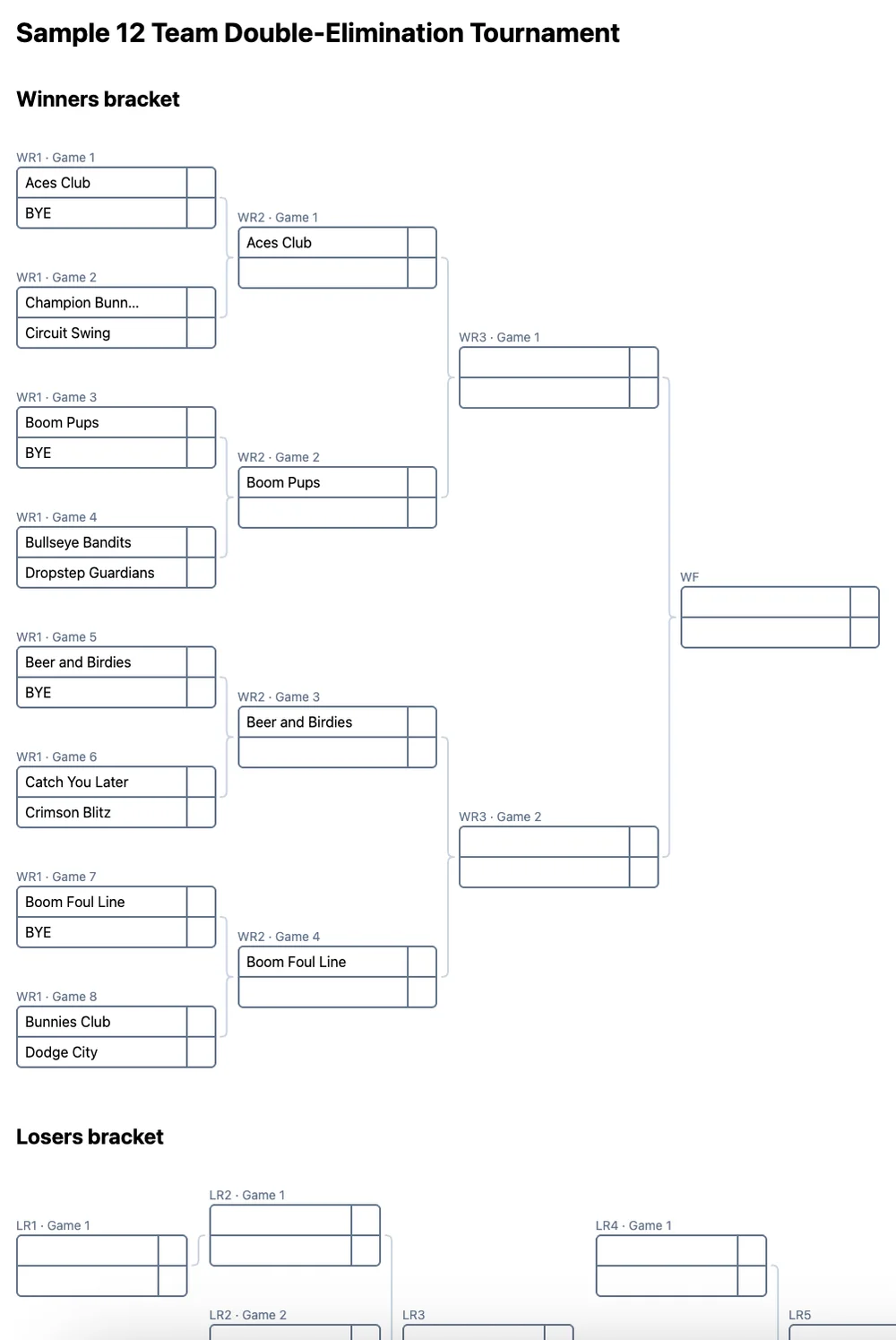 12 team double elimination bracket (printable PDF)
