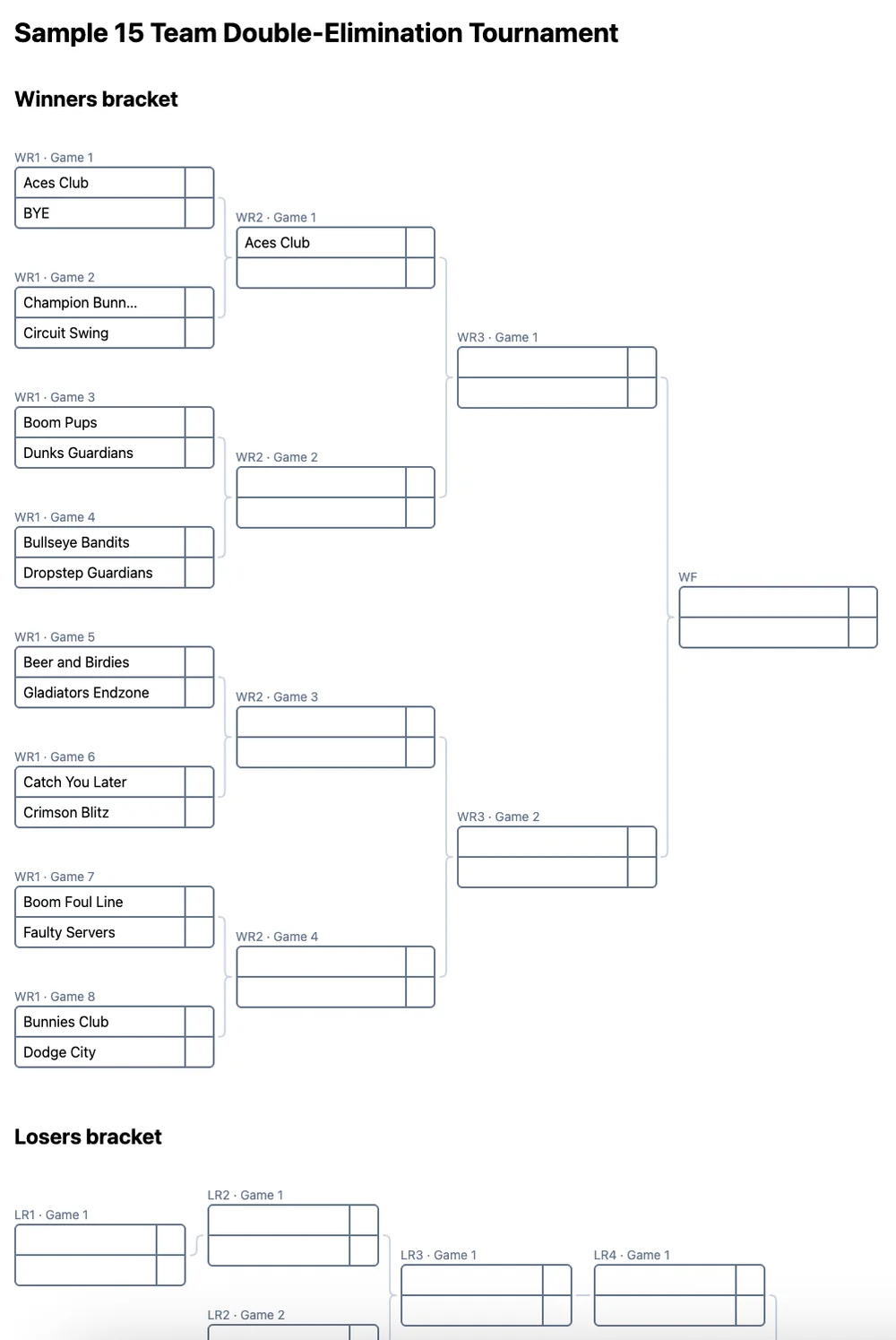 15 team double elimination bracket (printable PDF)