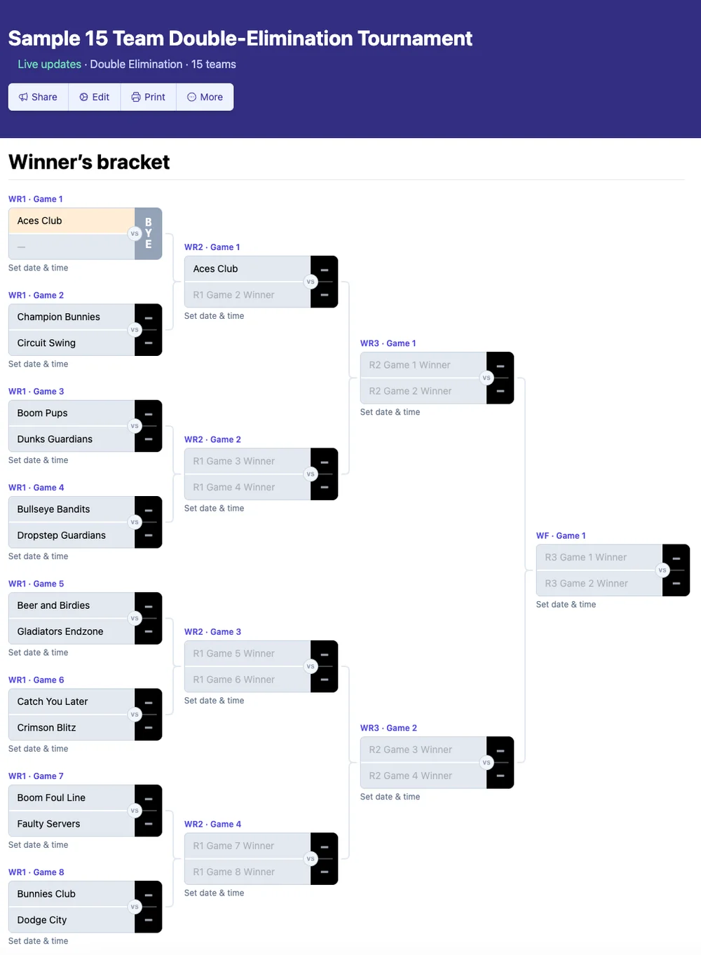 15 team double elimination bracket