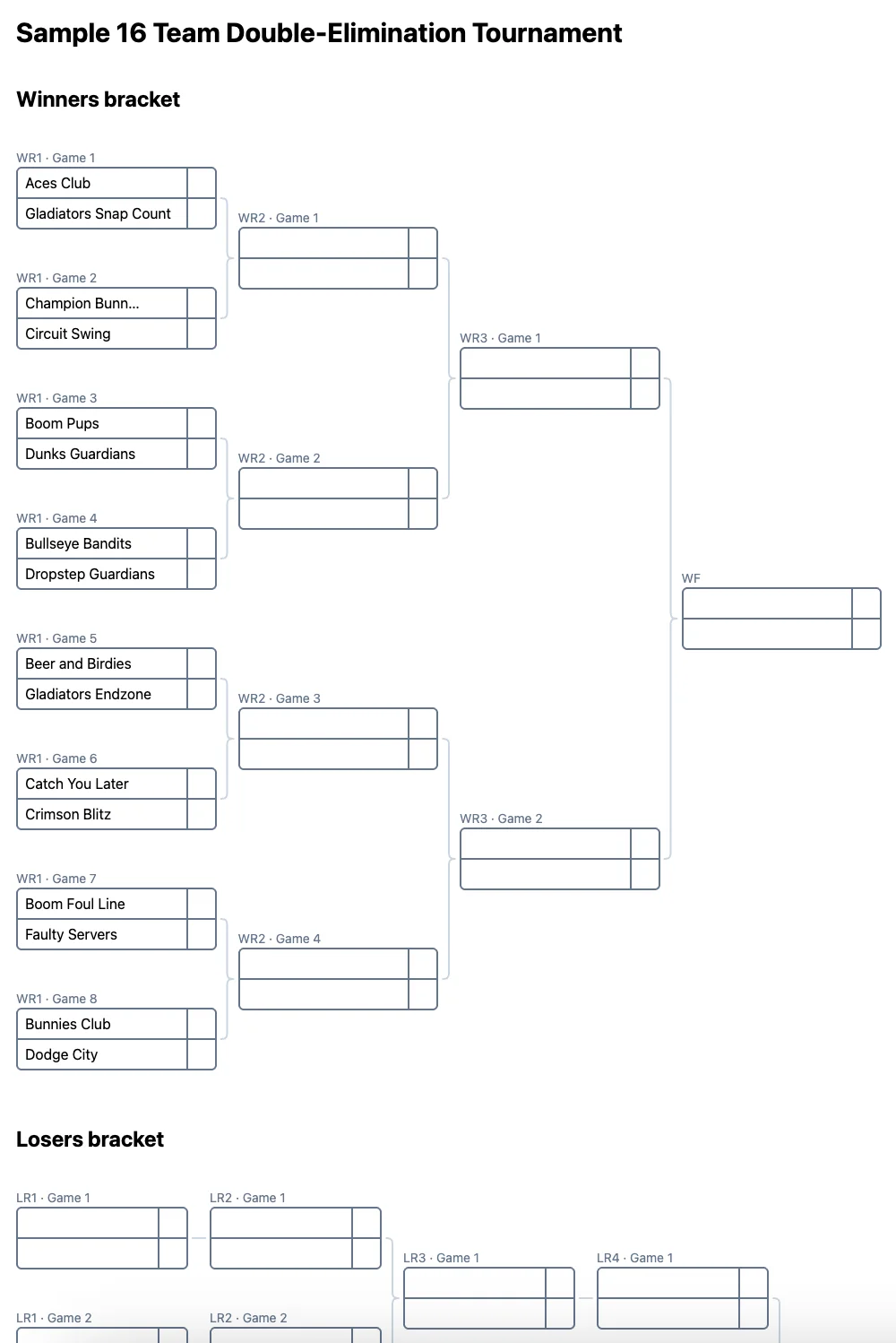 16 team double elimination bracket (printable PDF)