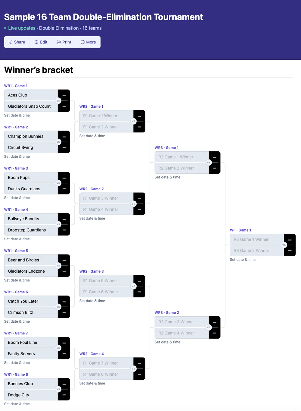 16 team double elimination bracket