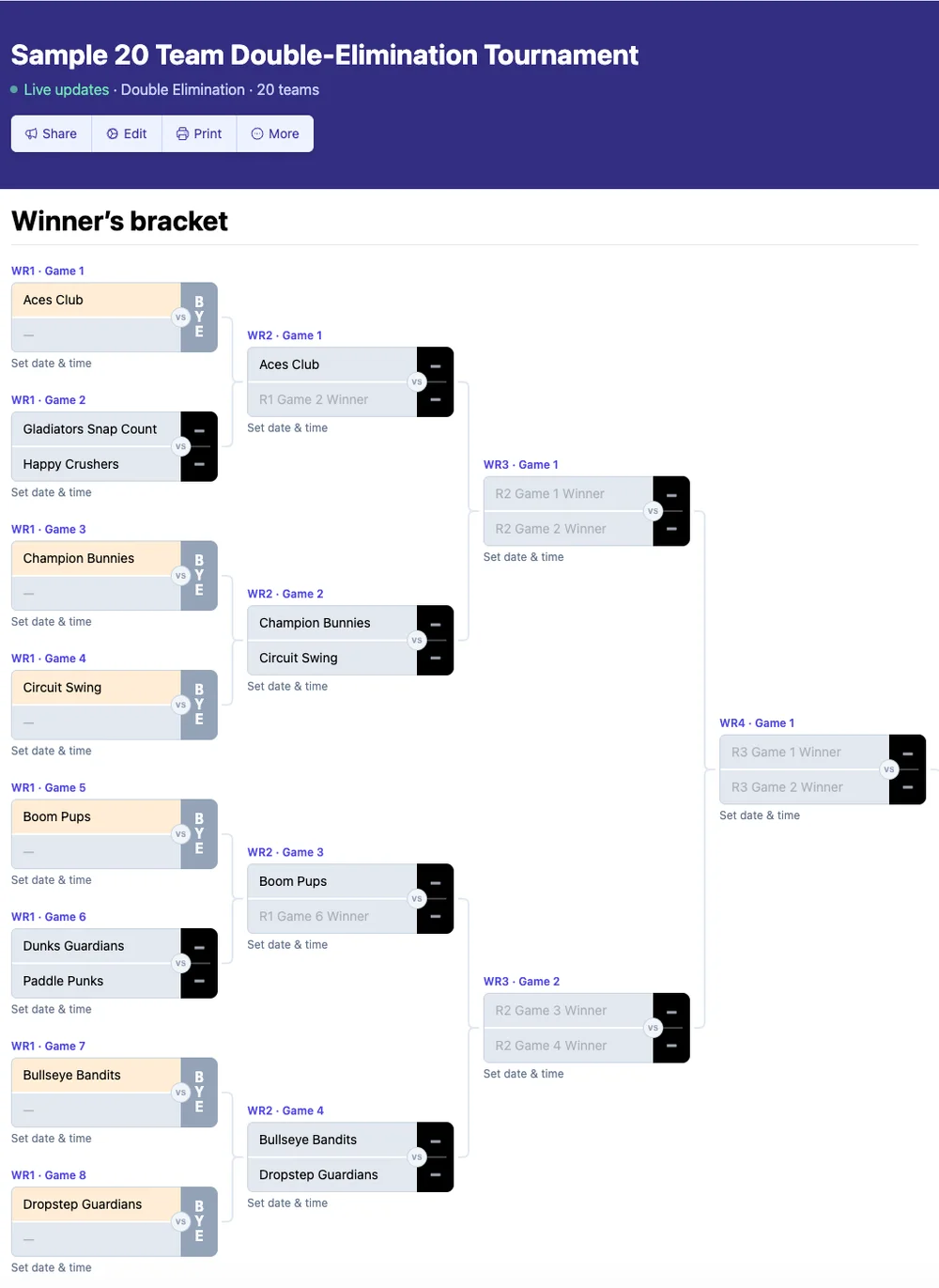 20 team double elimination bracket