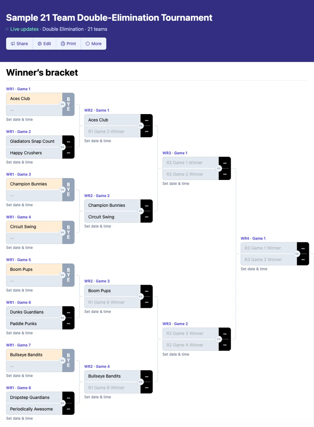 21 team double elimination bracket (printable PDF)