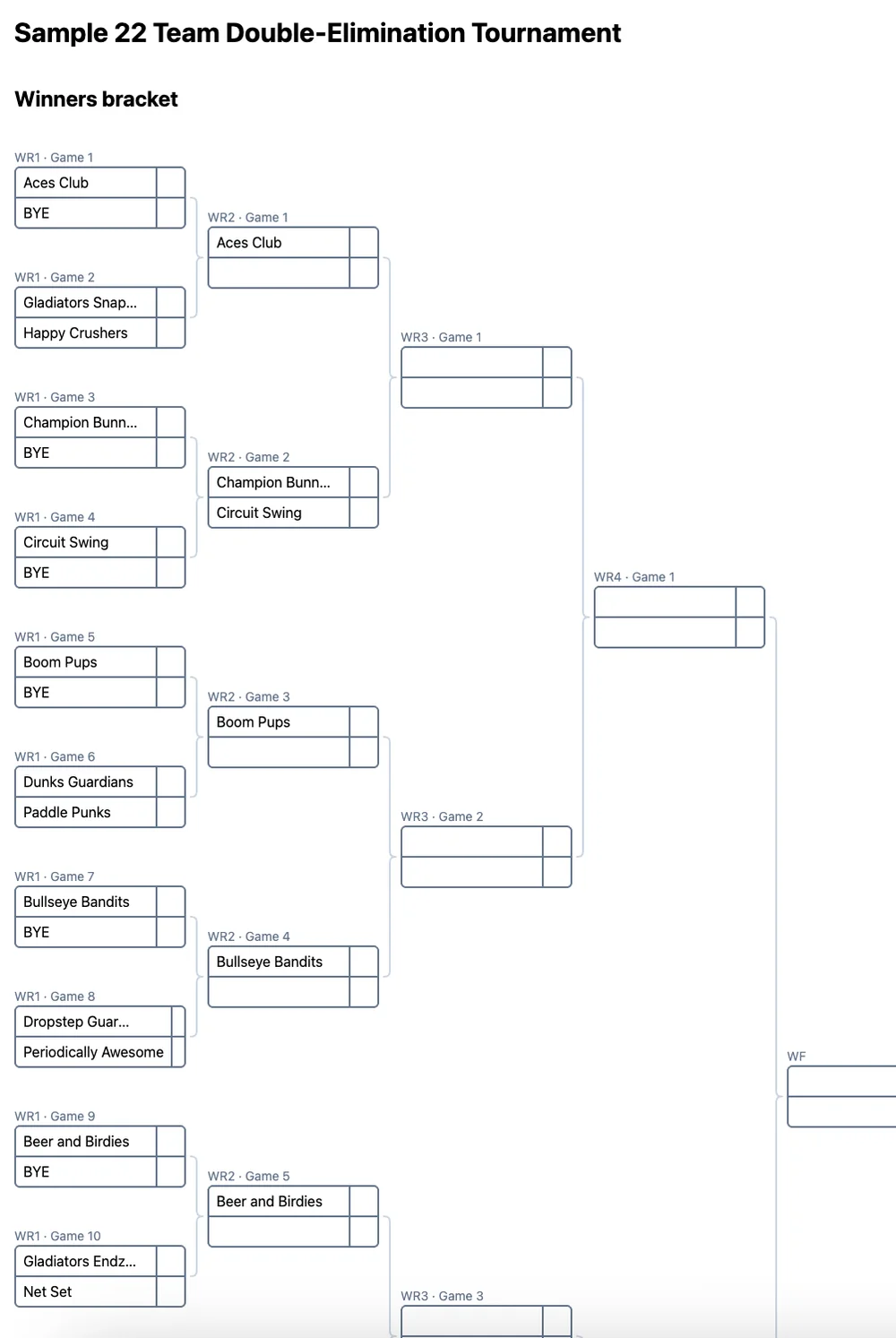 22 team double elimination bracket (printable PDF)