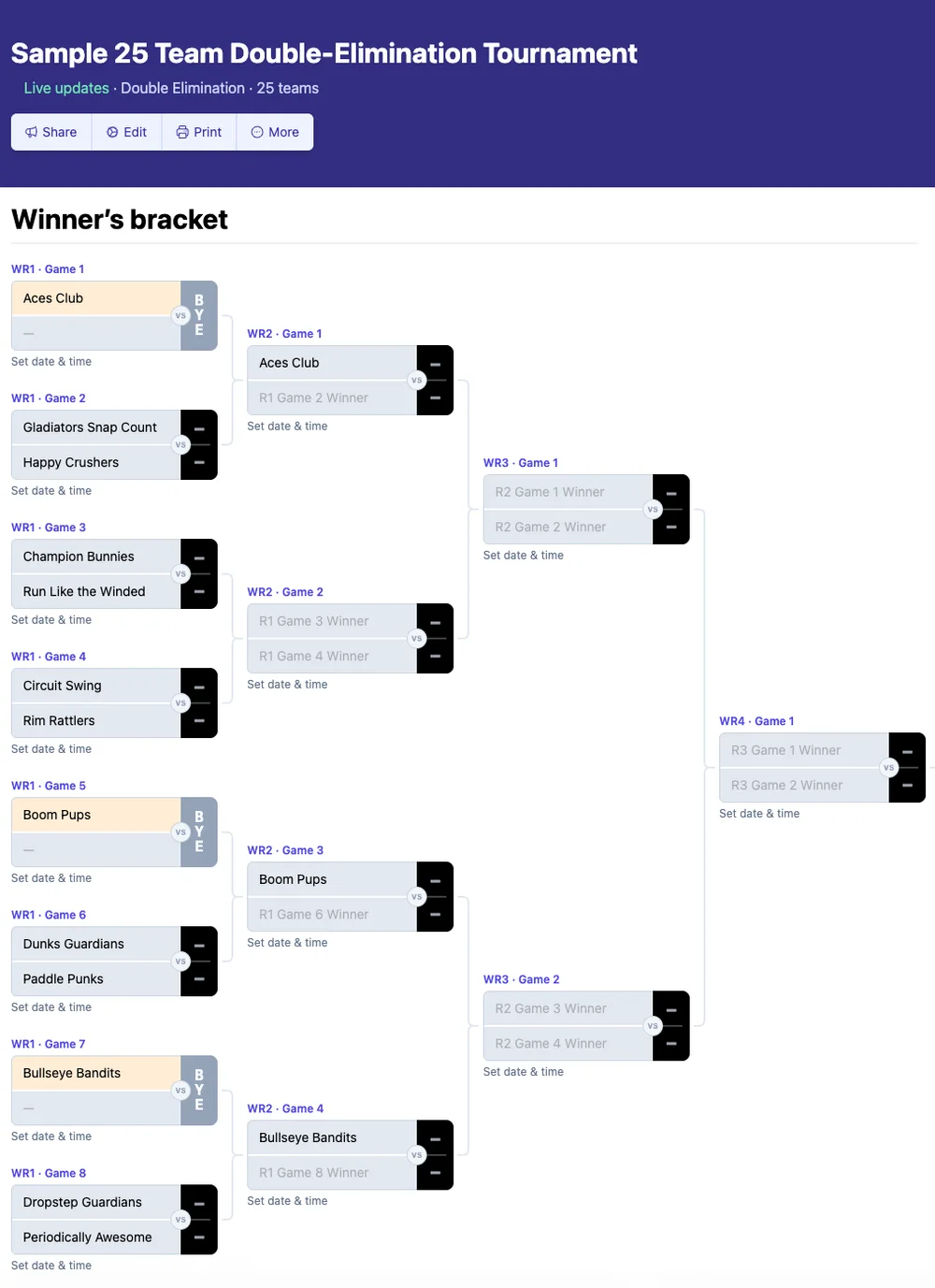 25 team double elimination bracket