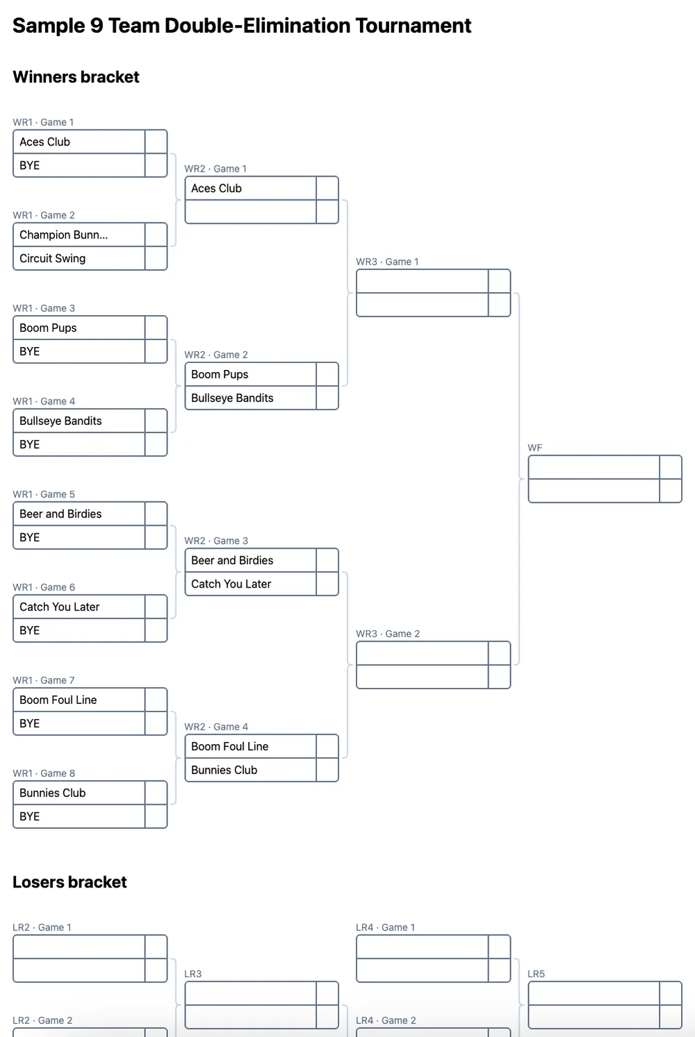 9 team double elimination bracket (printable PDF)