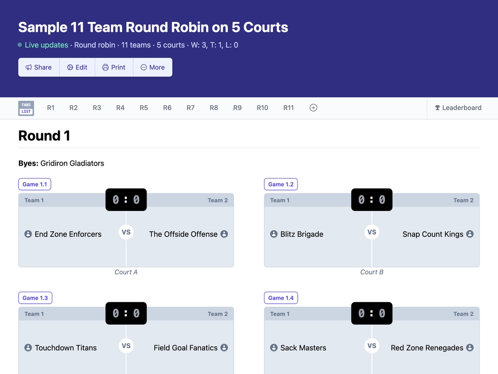 11 team round robin bracket