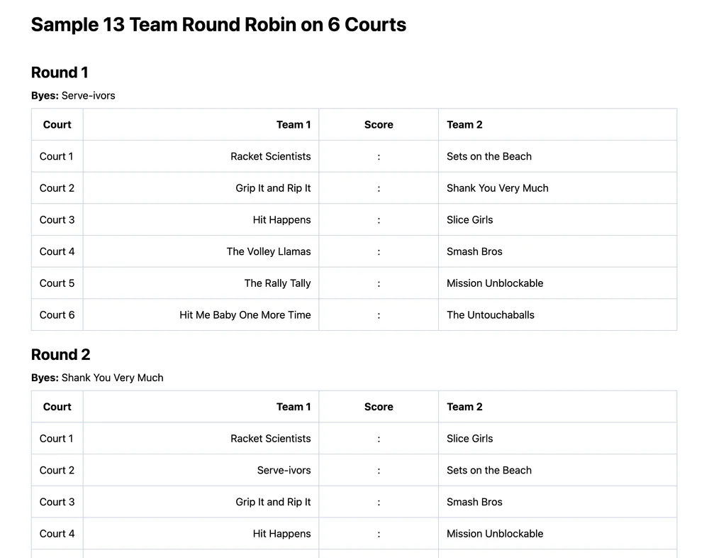 13 team round robin bracket (printable PDF)