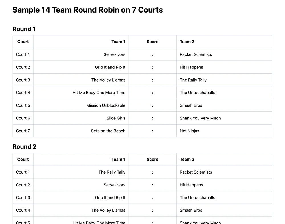 14 team round robin bracket (printable PDF)