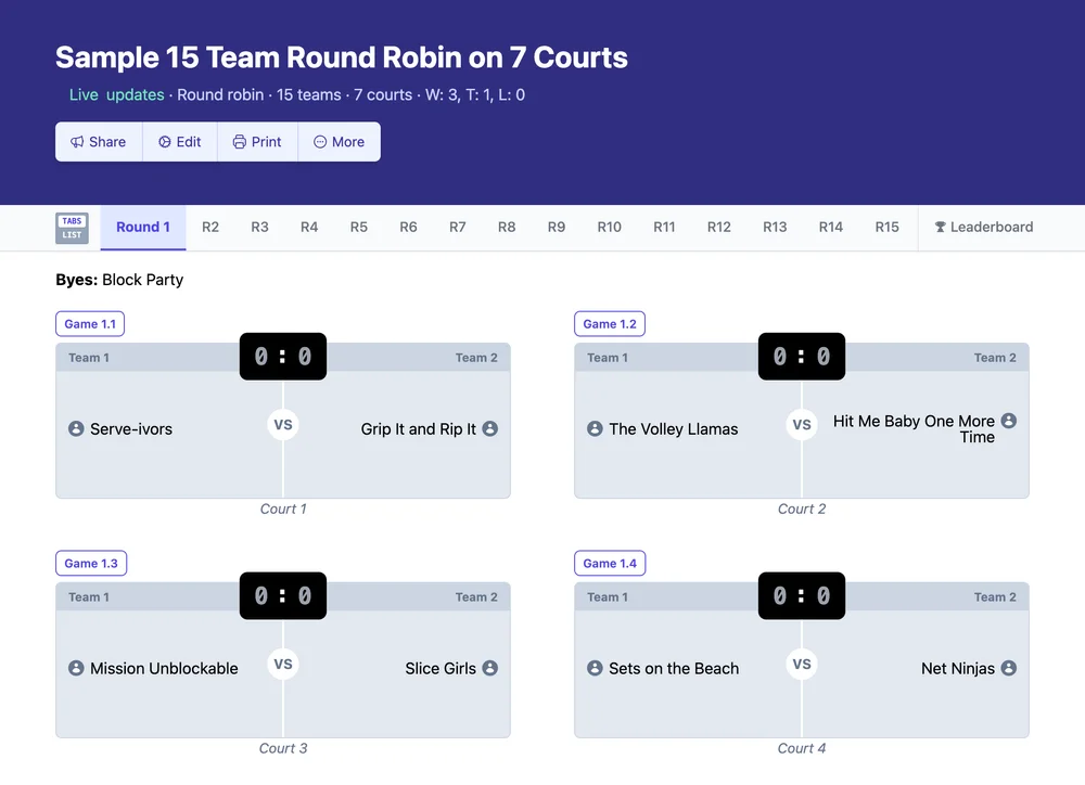 15 team round robin bracket