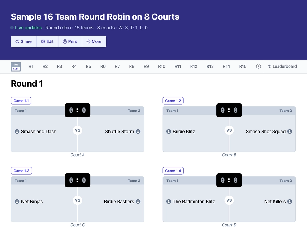 16 team round robin bracket