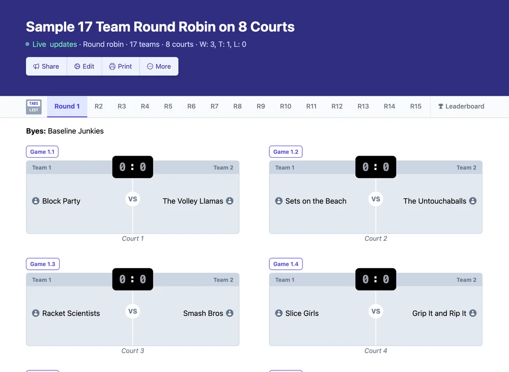 17 team round robin bracket