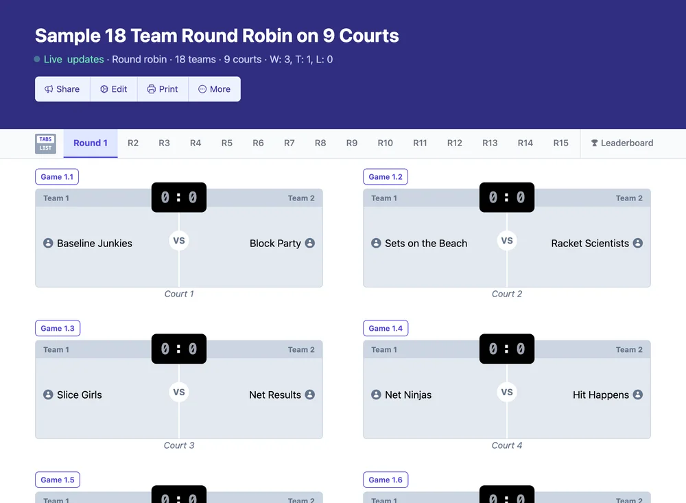 18 team round robin bracket