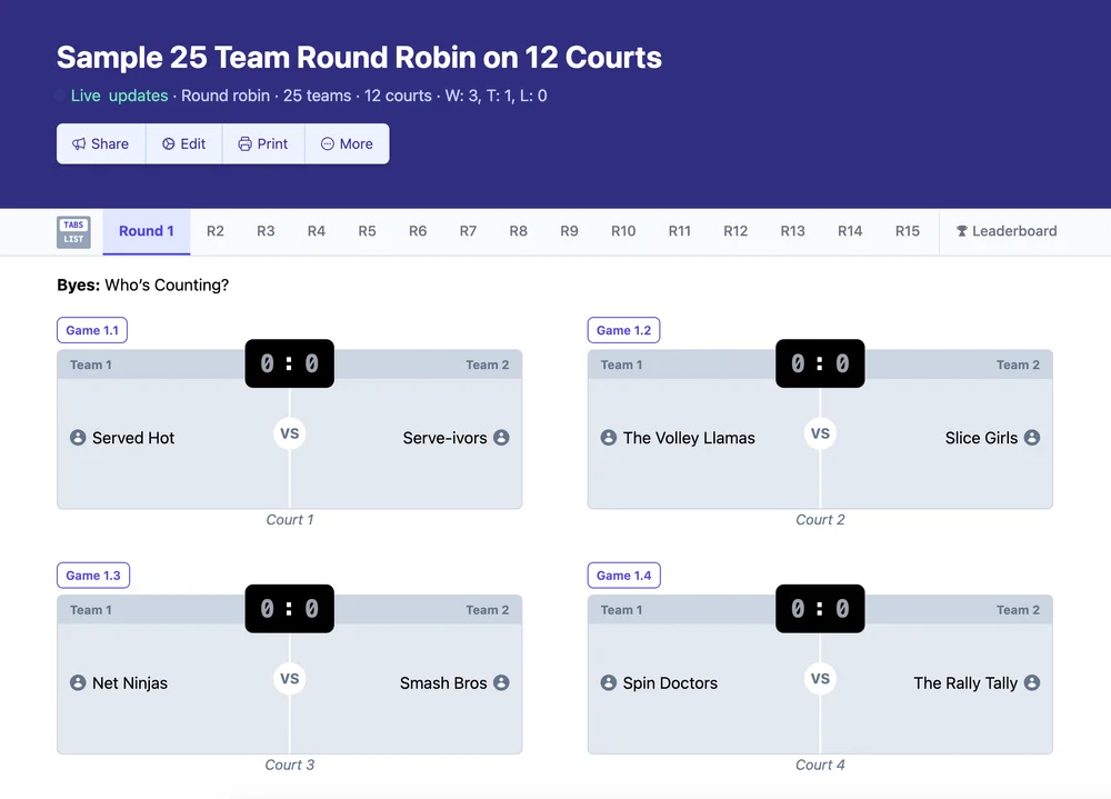 25 team round robin bracket