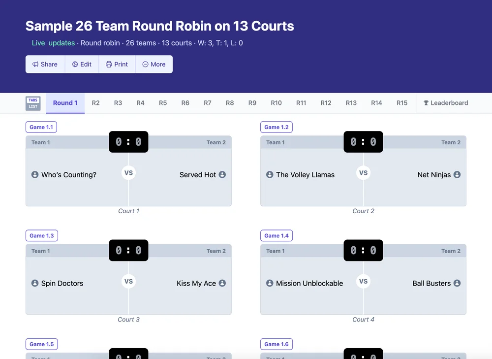 26 team round robin bracket