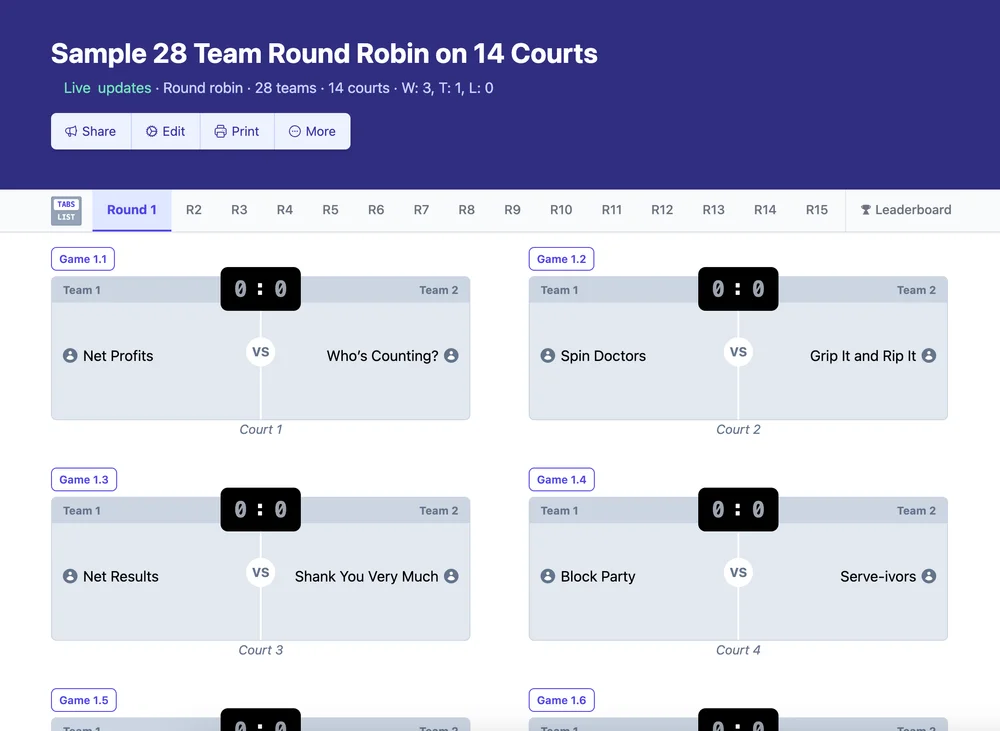 28 team round robin bracket