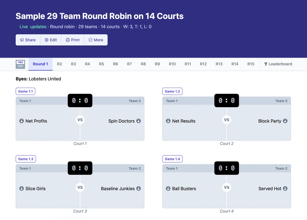 29 team round robin bracket
