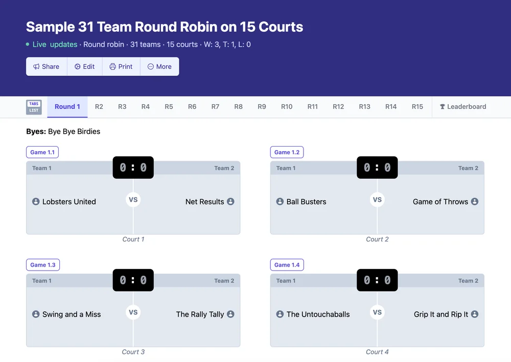 31 team round robin bracket