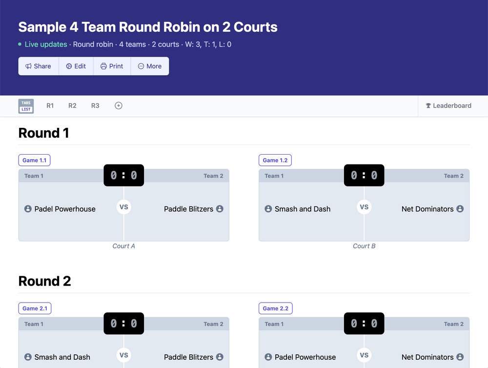 4 team round robin bracket