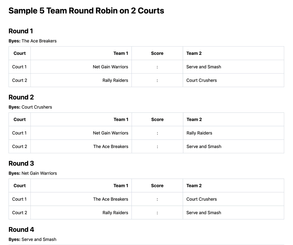 5 team round robin bracket (printable PDF)