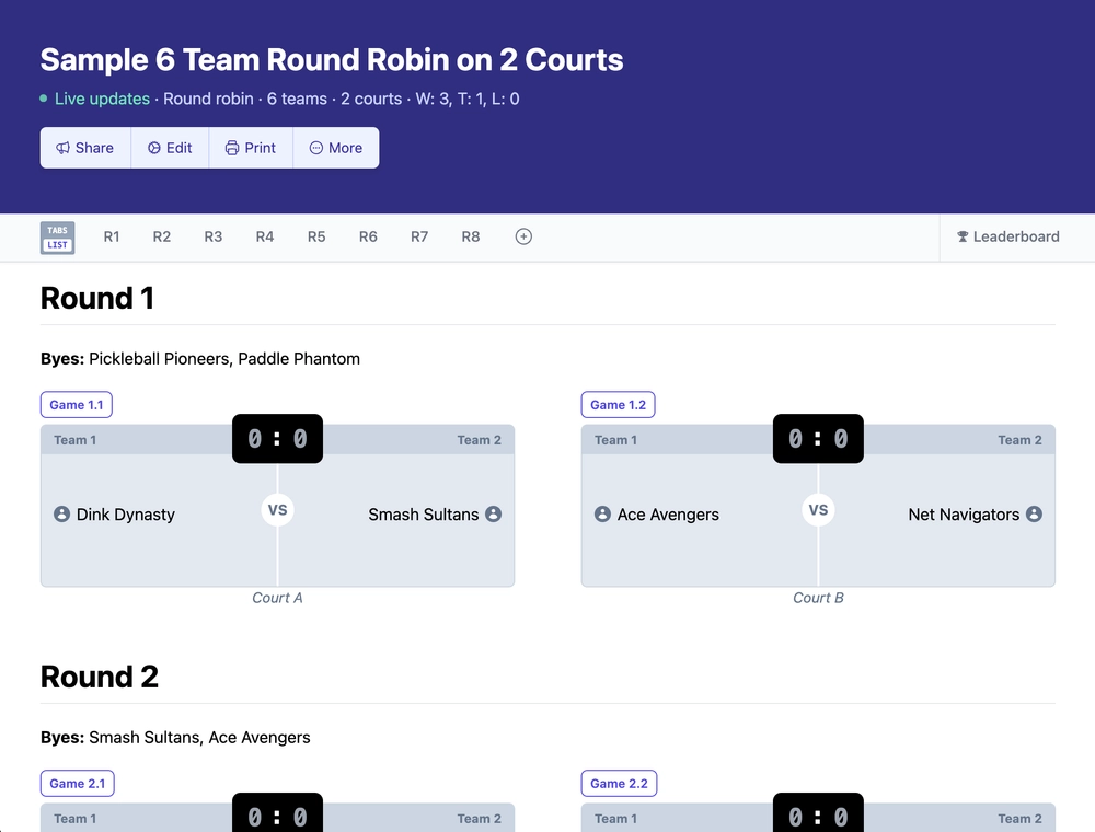 6 team round robin bracket