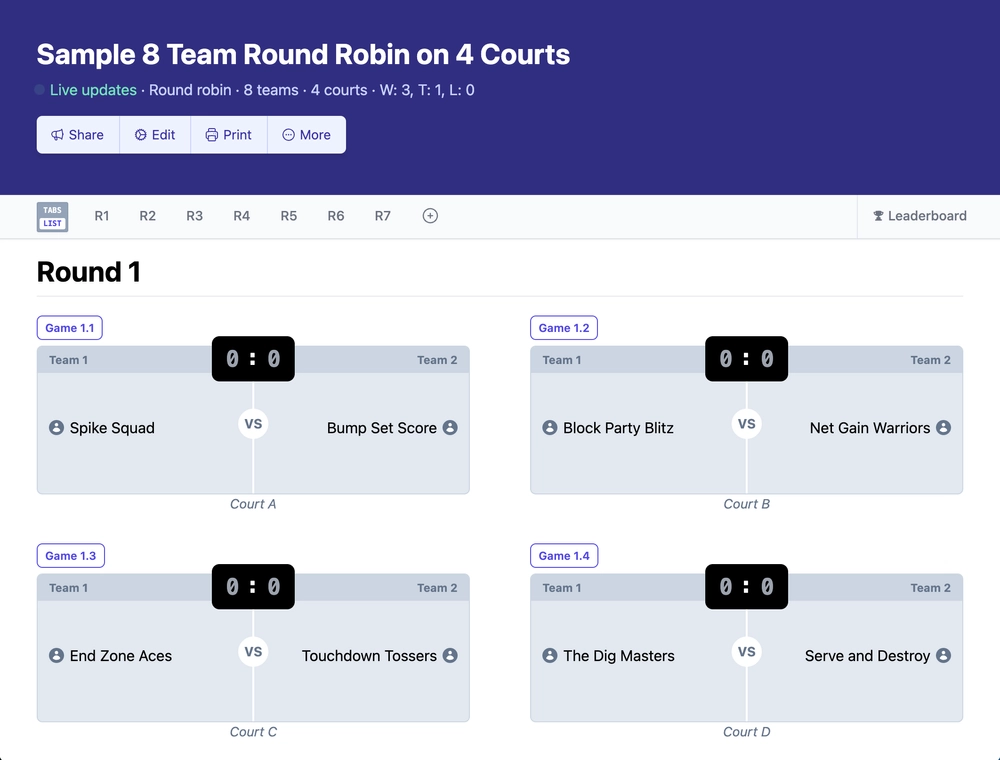 8 team round robin bracket