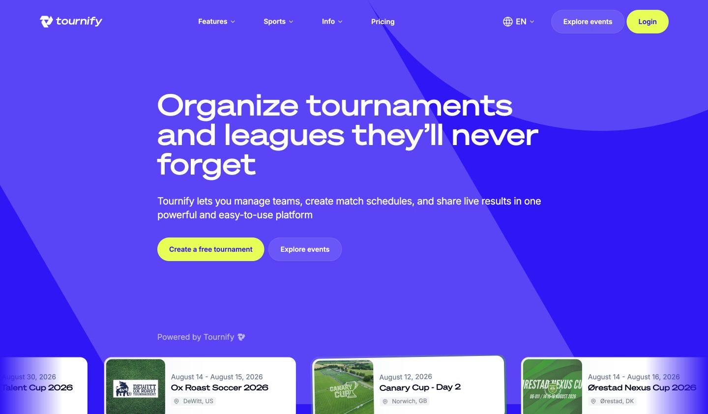 Tournify homepage screenshot